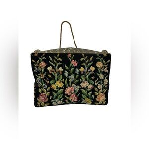 Genuine vintage WALBORG black floral tapestry chain link bag purse